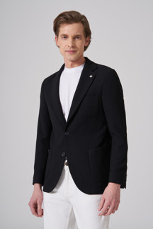 Erkek Siyah Örme Trend Slim Fit Mono Yaka Ceket - Image 1