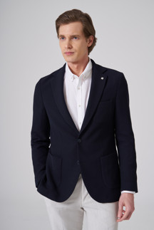 Erkek Lacivert Örme Trend Slim Fit Mono Yaka Ceket - Image 1
