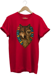 Tagon Türk Devletleri Bayrakları Baskılı %100 Pamuk Regular Fit Kırmızı Bozkurt T-Shirt - Image 1