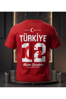 Tagon Türkiye 12 Numara Taraftar Tişörtü – %100 Pamuk Kırmızı Milli Takım Tişörtü - Image 1