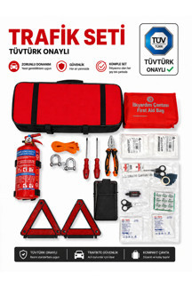 ARAÇ TRAFİK GÜVENLİK SETİ | 1 KG YANGIN SÖNÜRÜCÜ+İL YARDIM+REFLEKTÖR+ÇEKME HALATI+PENSE+TORNAVİDA - Image 1