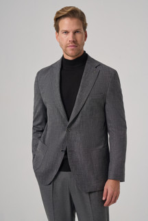 Erkek Siyah Poliviskon Trend Desenli Dynamic Fit Mono Yaka Ceket - Image 1