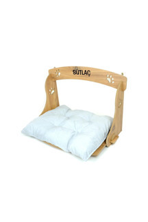 RealWood Ahşap Kedi Yatağı - Özel Isim Baskılı - Minderli - Çengelli - Metal Askılı - Kalorifer Peteği Yatağı - Image 1