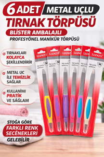 6 Adet Metal Uçlu Tırnak Törpüsü Blister Ambalajlı Profesyonel Manikür Törpüsü Seti - Image 1