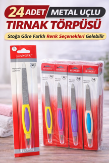 24 Adet Metal Uçlu Tırnak Törpüsü Blister Ambalajlı Profesyonel Manikür Törpüsü Seti - Image 1