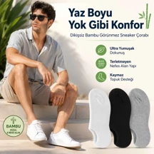 Wak Erkek Bambu 6’lı Dikişsiz Babet Çorap Siyah Beyaz Gri Görünmez Sneaker Çorap Nefes Alan Yumuşak - Image 1