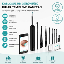 Siyah Kablosuz Hd Görüntülü Kulak Temizleme Kamerası, Led Işıklı Type-c Şarjlı İos Ve And - Image 1