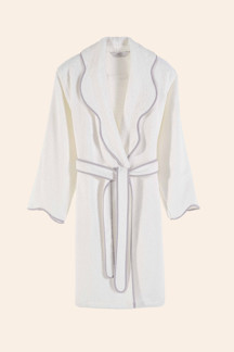 Scallop %100 Pamuk Kadın Bornoz S/M Ecru+Stone Gray - Image 1
