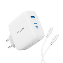 Ricomm 100W GaN 3 Portlu USB-C + USB-A Şarj Aleti QC5.0 PD Type-C Hızlı Şarj Cihazı + 100W Şarj Kablosu - Image 1
