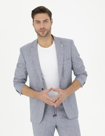 Koyu Mavi Ex. Slim Fit Keten Karışımlı Ceket 50284935-VR032 - Image 1