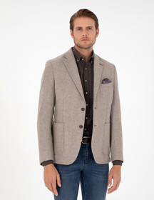 Açık Kahverengi Yün Karışımlı Slim Fit Ceket 50292127-VR002 - Image 1