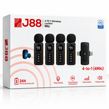 J88 4'lü Kablosuz Yaka Mikrofonu AI Gürültü Önleyici Lightning Type-C Uyumlu Vlog Röportaj Canlı Yayın Mikrofonu (4 Mikr - Image 1