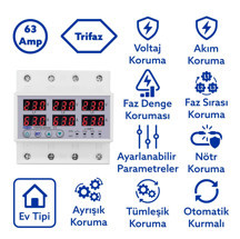 Tomzn Gerilim Ve Akım Koruma Rölesi Voltaj Koruyucu 63A 3 Fazlı - Ev Tipi - Ayrışık Faz Koruma - Image 1