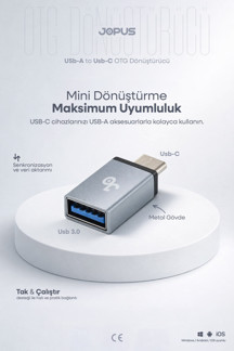 Jopus İphone, Android Uyumlu Type-C to USB 3.0 Hızlı Veri Aktarımı Otg Çevirici Dönüştürücü Adaptör - Image 1