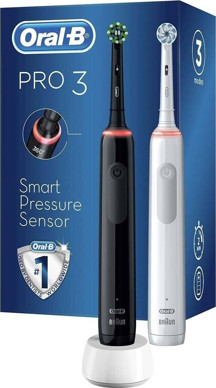 Oral-B Pro 3 - 3900 - Siyah Beyaz 2'li Şarj Edilebilir Diş Fırçası Seti - Image 1
