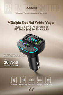 Jopus Bluetooth FM Transmitter Araç Kiti, Hızlı Şarj,USB, Type-C, HD Mikrofon - Image 1