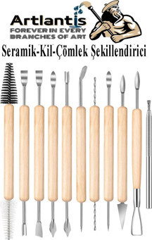 Seramik Kil Çömlek Şekillendirici Ahşap Saplı 11 Parça 1 Paket Seramik Modelaj Oyma ve Temizleme Seti - Image 1
