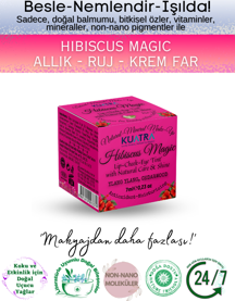 Hibiscus Magic Doğal İçerikli Çok Amaçlı Allık, Ruj, Göz Farı (Makyaj Beraberinde Çok Değerli Besleyici Cilt Bakımı) - Image 1