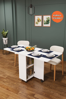 Asra Trend MDF Katlanır Mutfak Yemek Çalışma Masası, Beyaz, 155×75×70 cm, KM-12 - Image 1