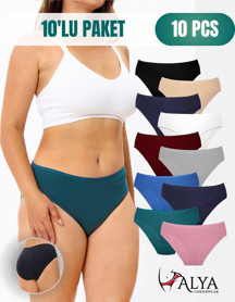 Kadın Pamuklu Külot Basic Slip Renkli Iç Çamaşırı 10'lu Paket ( Multicolor-x36) - Image 1