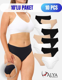 Kadın Pamuklu Külot Basic Slip Renkli 10'lu Paket Yüksek Bel Iç Çamaşırı ( Multicolor-x35) - Image 1