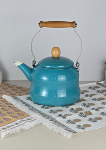 Alev Vintage Ahşap Saplı Emaye Demlik Kettle 2,5Lt Turkuaz - Image 1