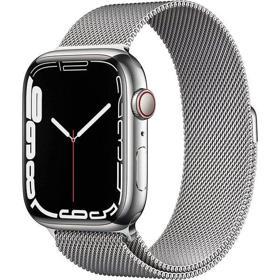 Apple Watch Series 7 GPS + Cellular 45mm Silver Stainless Steel Case with Silver Milanese Loop MKJW
