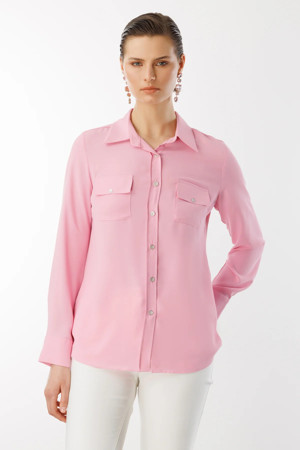 Ekol Kadın Çift Kapak Cepli Düğmeli Bluz 3026 Pembe - Image 1