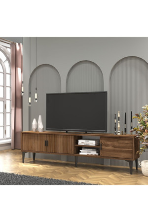 Cool Home Marin Tv Ünitesi Tv Sehpası 180 cm Çizgi desenli , Raflı , Ceviz - Image 1