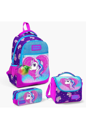 Yaygan Çanta Coral High Kids Mor Pembe Unicorn Desenli 3’lü Okul Çanta Seti SET 23492-MİX3 - Image 1