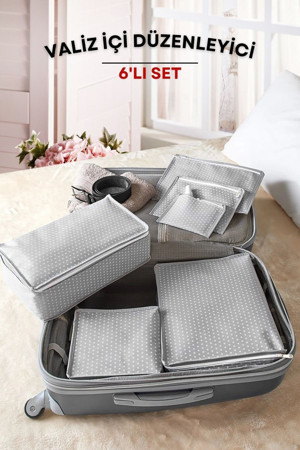 100% Polipropilen 6'lı Valiz Düzenleyici Filesiz Set  Gri Benekli Orta Type 0 6 Gri - Image 1