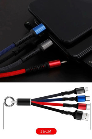 Yumax 3 İn 1 Işıklı Anahtarlık Şarj Kablosu | Usb Çıkışlı | Micro Type-C Lightning Uyumlu | Taşınabilir - Image 1