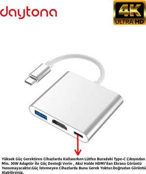 Daytona CF01 3in1 Type-c To Hdmı Usb 3.0 Projeksiyon Görüntü Yansıtıcı Dönüştürücü - Image 1