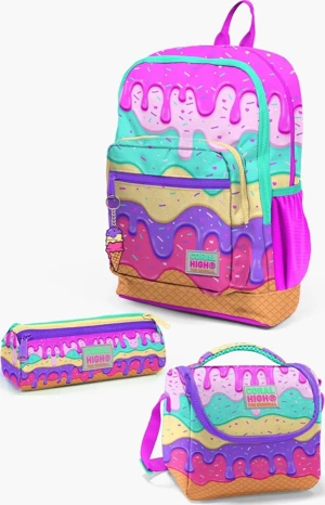 Coral High Kids Pembe Rengarenk Dondurma Desenli 3’lü Okul Çanta Seti SET0123731 - Image 1