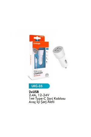 Linkage Lkc-35 2,4A /12-14V 2Xusb 1Mt Type-C Şarj Kablosu Araç İçi Şarj Aleti - Image 1