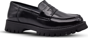 Vintage Hakiki Deri Loafer Kız Çocuk Okul Ayakkabısı Siyah Rugan - Image 1