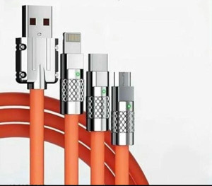 Goshawk 3Ü1 Arada Işıklı Xıaomi Iphone Micro Type-C Uyumlu 3 Başlıklı 6A 120 W Çelik Hızlı Şarj Kablosu - Image 1