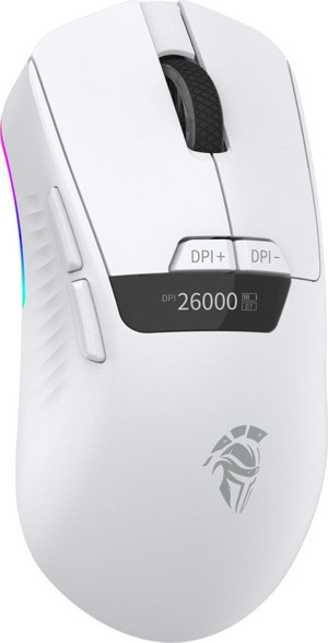 Throne Raito RefleX 26000 Dpi Pixart PAW 3395 OLED Ekran & Makro Yazılım PTFE Kaplama 59gr RGB Kablosuz Gaming Mouse (2.4Ghz + BT + Type-C) - Beyaz - Image 1