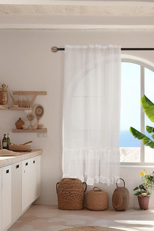 Cotton Maison Fırfırlı Keten Tül Perde Tek Kanat Vintage Korniş Ve Rustik Uyumlu - Image 1