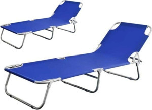 Ecm Proger Mavi Katlanır Şezlong Kampet Plaj Kamp Yatağı Yırtılmaz Kumaş, Paslanmaz Gövde 2'Li Set (Ecm ) - Image 1