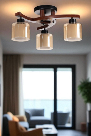 WESTON 3 LÜ CEVİZ ÇİFT CAMLI PLOFONYER AVİZE - Image 1