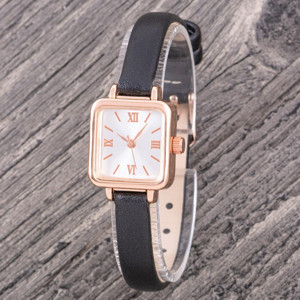 Rose Renk Minimal Kare Kasa Siyah Deri Kordonlu Vintage Retro Kol Saati ST-304359 - Image 1