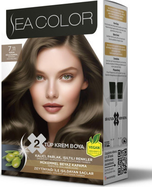 Sea Color Saç Boyası Yoğun Küllü Kumral 7/11 Mükemmel Beyaz Kapama 2'Li Tüp - Image 1