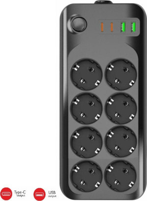 Termal Akım Korumalı USB ve Type-C 2.1A Şarj Çıkışlı 10A 2500W 8'li Uzatma Grup Priz 3422 - Image 1