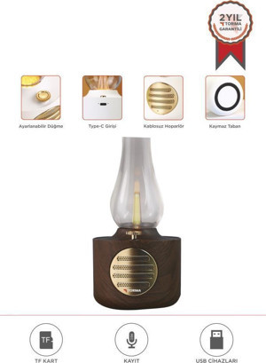 Torima D53 Ahşap Vintage Gaz Lambası Taşınabilir Bluetooth Speaker Ayarlanabilir Işıklı USB Şarjlı  - Image 1