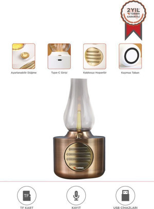 Torima D53 Bakır Vintage Gaz Lambası Taşınabilir Bluetooth Speaker Ayarlanabilir Işıklı USB Şarjlı  - Image 1