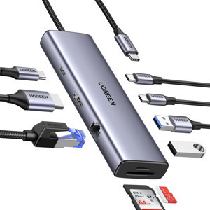 Ugreen Type-C to 2*USB 3.0 2*USB-C 4K/60Hz HDMI Gigabit Ethernet SD TF Kart Okuyucu Çoklayıcı Hub Adaptör - Image 1