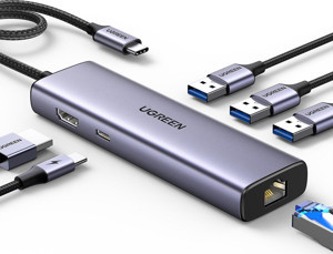 Ugreen Type-C to 3*USB 3.0 4K/30HZ HDMI RJ45 Gigabit Ethernet 100W PD Güç Girişi Çoklayıcı Hub Adaptör - Image 1