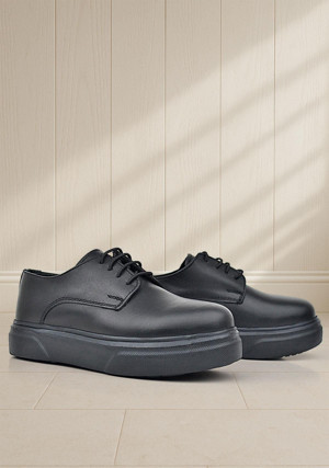 Rakerplus Derby Hakiki Deri Siyah Mat Yüksek Tabanlı Çocuk Klasik Ayakkabı - Image 1