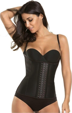 Dr. Cornell Kadın Siyah Latex Korse Askılı Çelik Balenli 3 Kademeli Agraflı Şekillendirici Lateks Bel Korsesi - Image 1